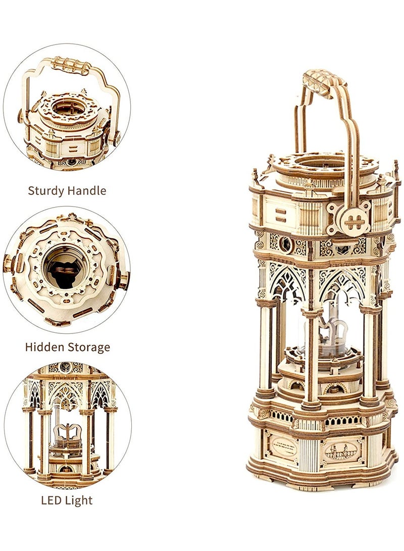 3D Wooden Puzzles Mechanical Music Box - DIY Rotating Vintage LED Lantern 11.8 - Image 4